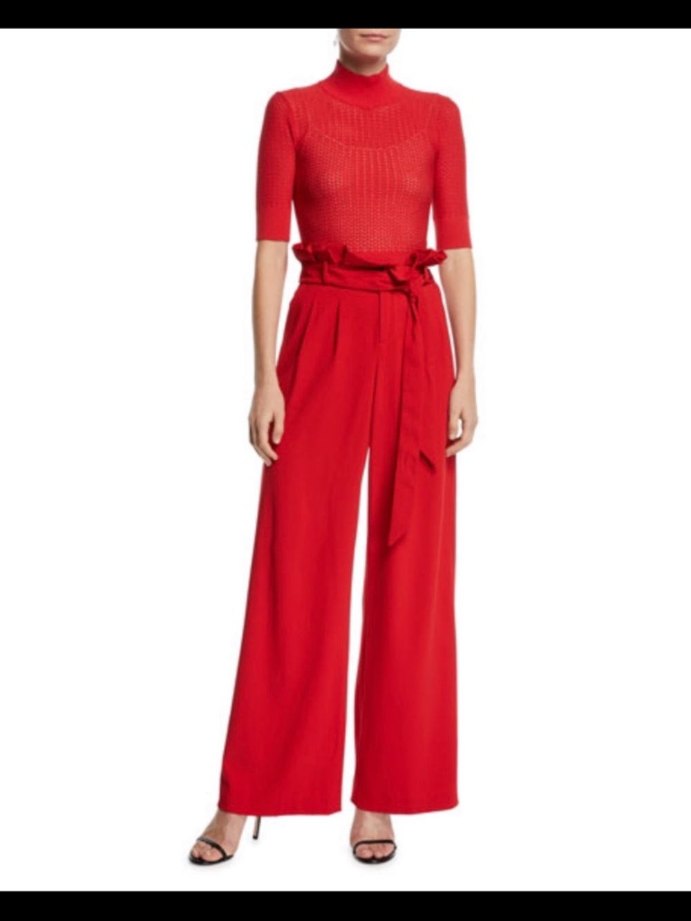 Alice + Olivia Farrell Cherry Red High-Waist Paperbag Wide-Leg Trousers Size 6 - Picture 3 of 6